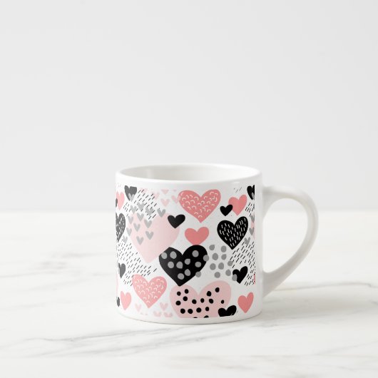 Hand Drawn Hearts and Stippen Pattern ID471 Espresso Kop (Rechts)