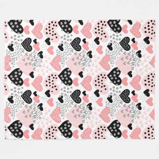 Hand Drawn Hearts and Stippen Pattern ID471 Fleece Deken (Voorkant (Horizontaal))