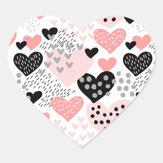 Hand Drawn Hearts and Stippen Pattern ID471 Hart Sticker (Voorkant)