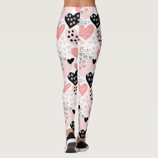 Hand Drawn Hearts and Stippen Pattern ID471 Leggings (Achterkant)