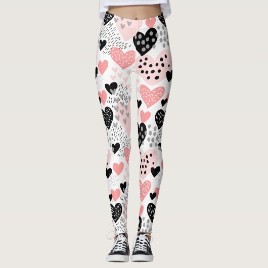 Hand Drawn Hearts and Stippen Pattern ID471 Leggings (Voorkant)