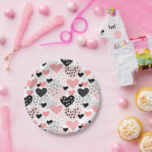 Hand Drawn Hearts and Stippen Pattern ID471 Papieren Bordje (Feest)