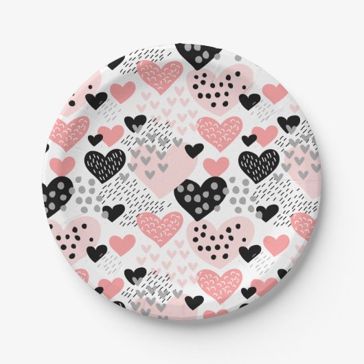 Hand Drawn Hearts and Stippen Pattern ID471 Papieren Bordje (Voorkant)