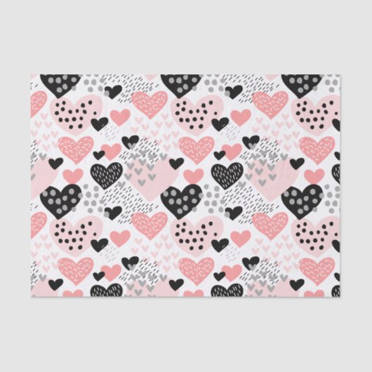 Hand Drawn Hearts and Stippen Pattern ID471 Tissuepapier (Voorkant)