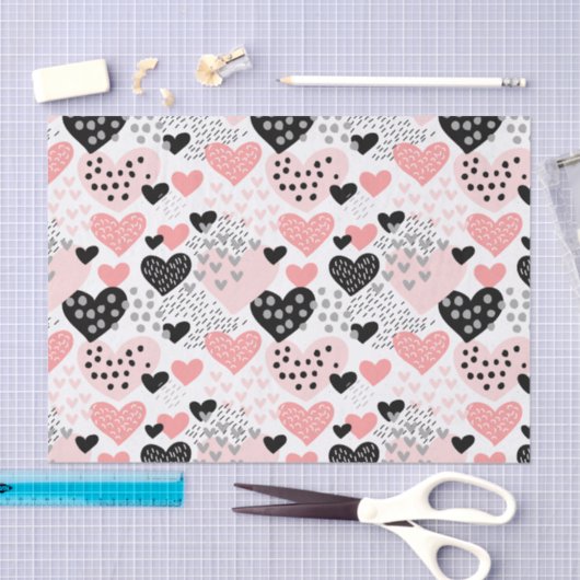 Hand Drawn Hearts and Stippen Pattern ID471 Tissuepapier (Craft)