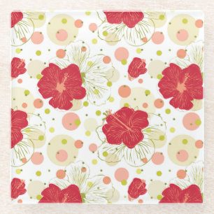 Hand Drawn Hibiscus Pattern Glazen Onderzetter