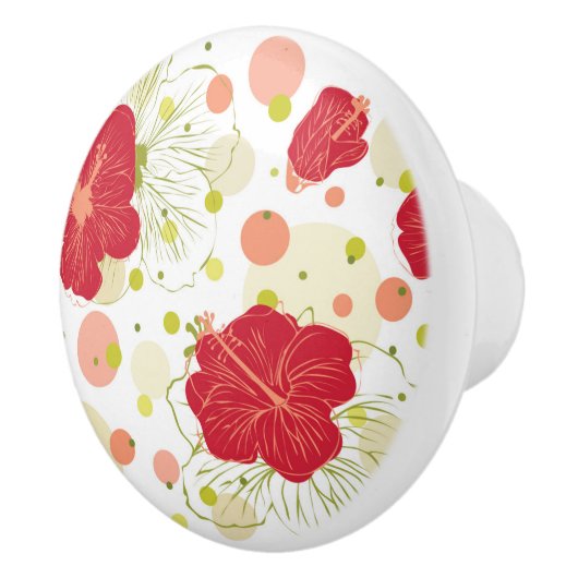 Hand Drawn Hibiscus Pattern Keramische Knop (Rechts)