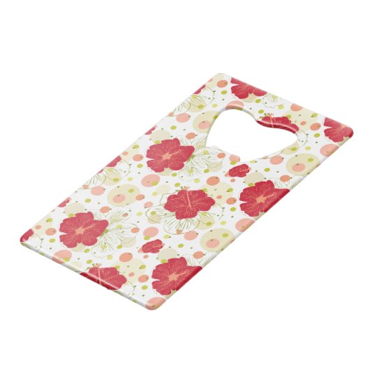 Hand Drawn Hibiscus Pattern Kredietkaart Flessenopener (Voorkant Gekanteld)