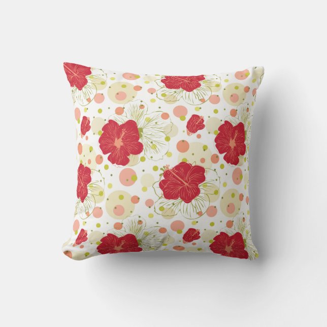 Hand Drawn Hibiscus Pattern Kussen (Voorkant)
