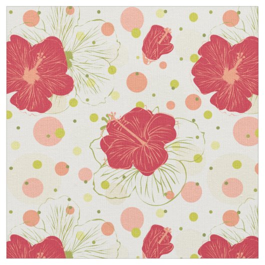 Hand Drawn Hibiscus Pattern Stof (Close Up)