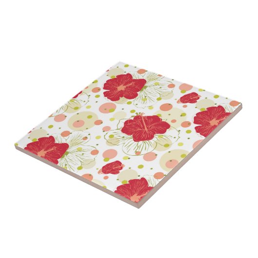 Hand Drawn Hibiscus Pattern Tegeltje (Zijkant)