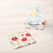 Hand Drawn Hibiscus Pattern Vierkante Kartonnen Onderzetter (Insitu)