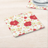 Hand Drawn Hibiscus Pattern Vierkante Kartonnen Onderzetter (Schuin)