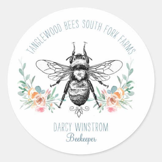 Hand Drawn Honey Beer Apiary Floral Ronde Sticker (Voorkant)
