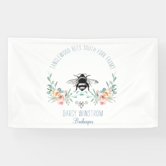 Hand Drawn Honey Beer Apiary Floral Spandoek (Horizontaal)