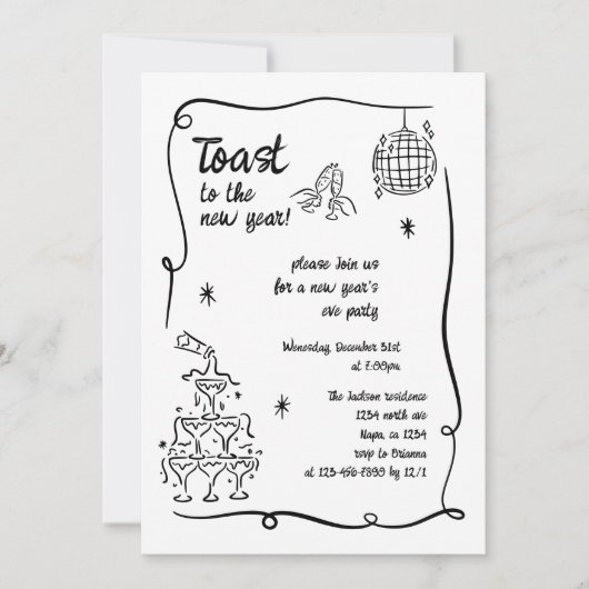 Hand Drawn Illustrated New Years Eve Party In Kaart (Voorkant)