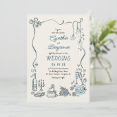 Hand Drawn Illustrations Doodles Whimsical Wedding Kaart (Staand voorkant)