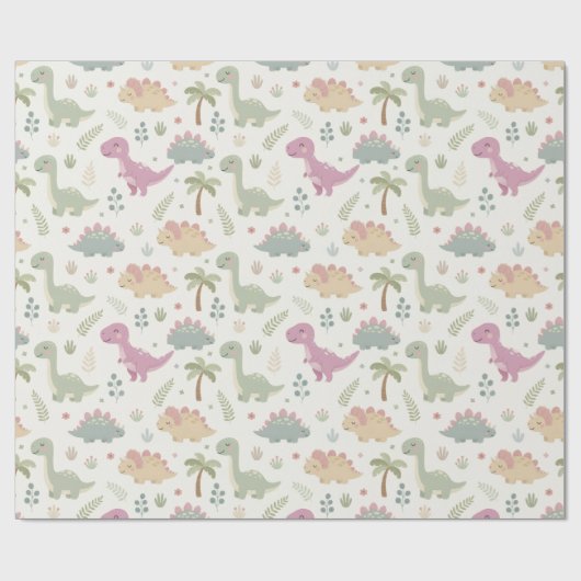 Hand-Drawn Illustrations Pastel Friendly Dinosaurs Cadeaupapier (Vlak)
