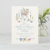 Hand Drawn Illustrations Whimsical French Wedding Kaart (Staand voorkant)
