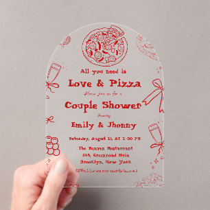 Hand Drawn is liefde & Pizza Vrijgezellenfeest Acryl Uitnodigingen