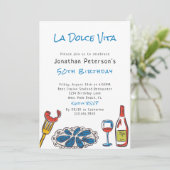 Hand Drawn Italian Seafood Wine 50th Birthday Kaart (Staand voorkant)