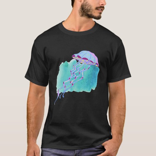 Hand Drawn Jellyfish Deep Ocean Creatures and Rift T-shirt (Voorkant)