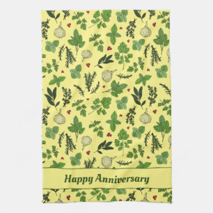 Hand Drawn Kitchen Herbs patterned Cream Theedoek