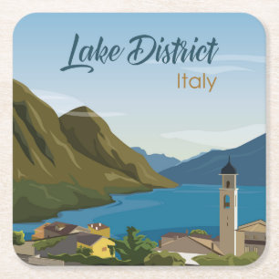 Hand Drawn Lake District Italy Vierkante Kartonnen Onderzetter