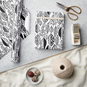 Hand Drawn Leaf Pattern Black ID495 Cadeaupapier