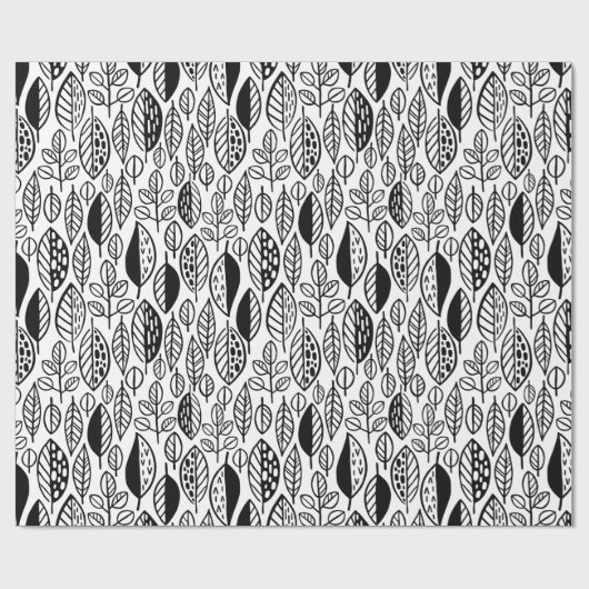 Hand Drawn Leaf Pattern Black ID495 Cadeaupapier (Vlak)