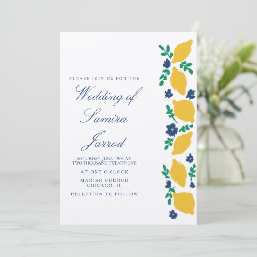 Hand-Drawn Lemon Botanical Abstract Wedding Kraft (Staand voorkant)