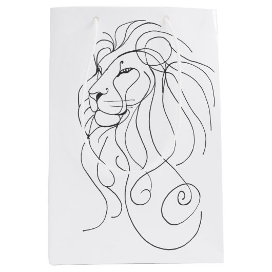 Hand Drawn Lion - Minimalist Line Art Medium Cadeauzakje (Voorkant)