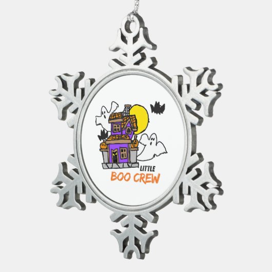 Hand Drawn Little Boo Crew Halloween Tin Sneeuwvlok Ornament (Rechts)