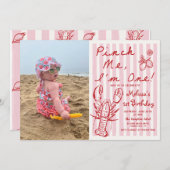 Hand Drawn Lobster 1st Birthday Photo Invitation (Devant / Derrière)