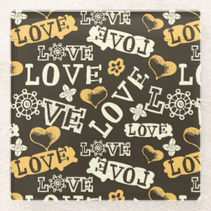 Hand Drawn Love Pattern Glazen Onderzetter