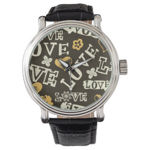 Hand Drawn Love Pattern Horloge