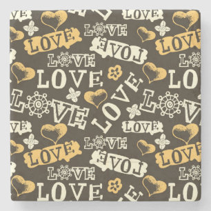 Hand Drawn Love Pattern Stenen Onderzetter
