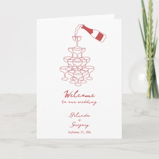 Hand Drawn Maroon Wedding Order of Service Programma (Voorkant)