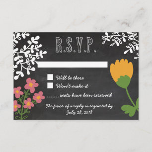 Hand Drawn Mason Jar & Flowers op het bord RSVP Kaartje