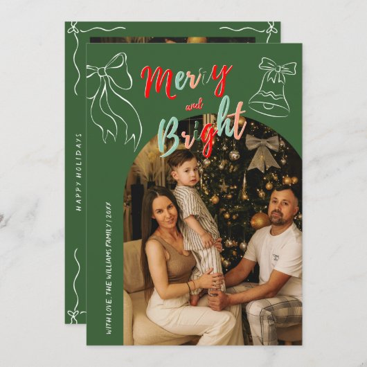 Hand Drawn Merry and Bright Arch Photo Christmas Feestdagenkaart (Voorkant / Achterkant)