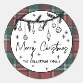 Hand Drawn Merry Christmas Ronde Sticker (Voorkant)