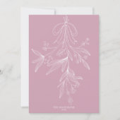 Hand Drawn Mistletoe & Bow Christmas Pink Feestdagenkaart (Voorkant)