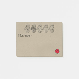 Hand Drawn Mittens en Heart for Mam Notes