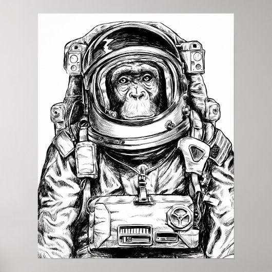 Hand Drawn Monkey Astronaut Poster (Voorkant)