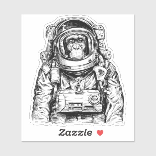 Hand Drawn Monkey Astronaut Sticker (Vel)