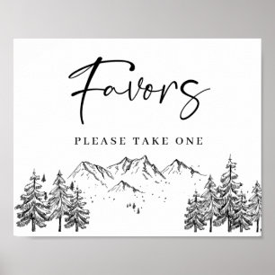 Hand Drawn Mountains Forest Favors Wedding Sign Poster