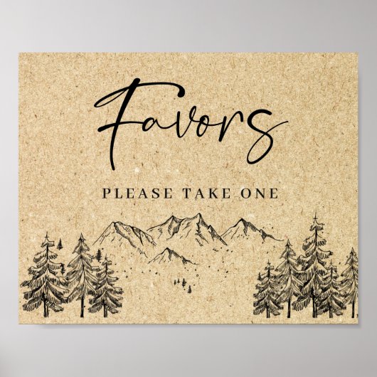 Hand Drawn Mountains Forest Favors Wedding Sign Poster (Voorkant)