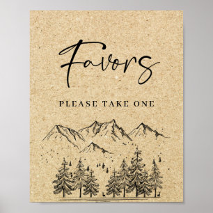 Hand Drawn Mountains Forest Favors Wedding Sign Poster