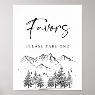 Hand Drawn Mountains Forest Favors Wedding Sign Poster