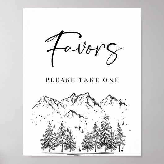 Hand Drawn Mountains Forest Favors Wedding Sign Poster (Voorkant)